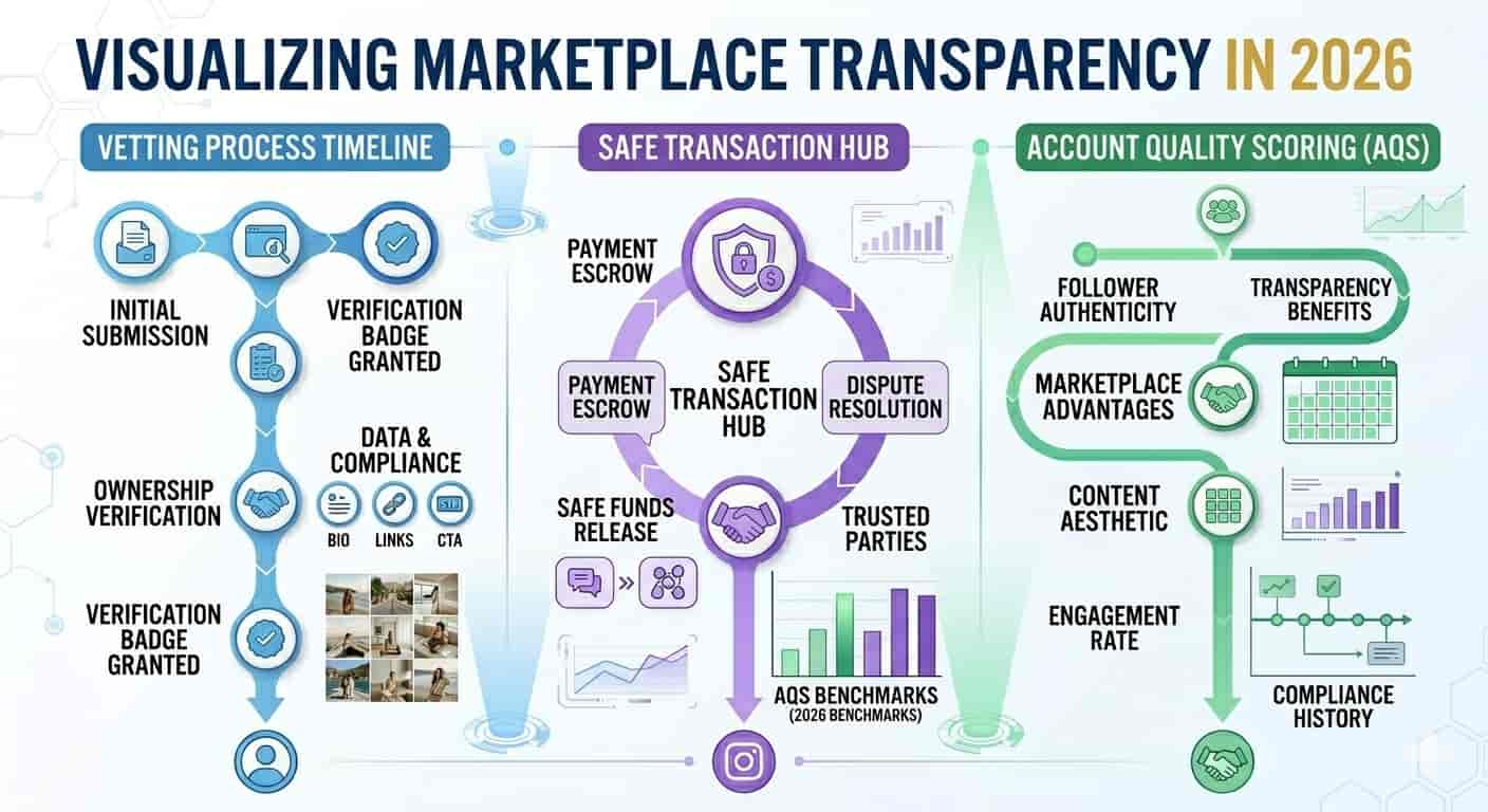 Social media marketplace transparency and account quality illustration