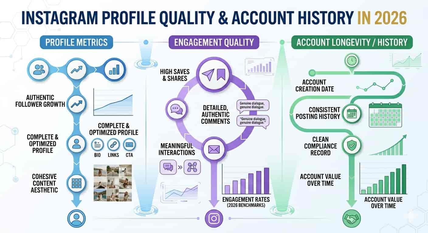 Instagram profile quality and account history illustration