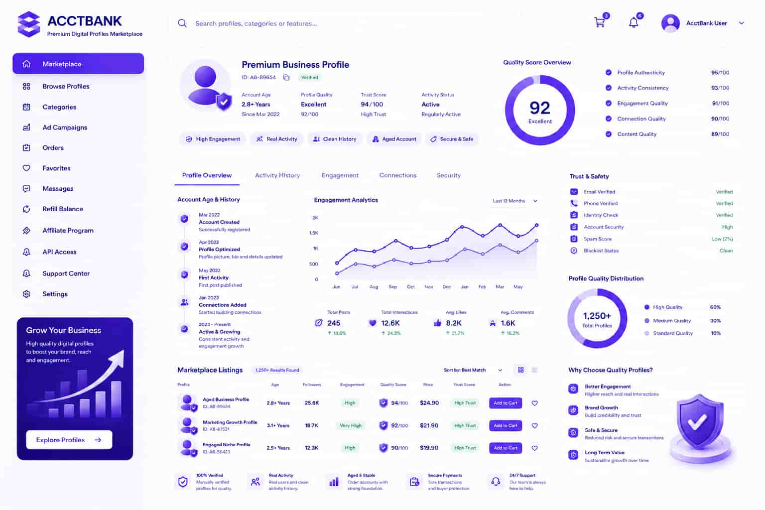Instagram account quality and marketplace illustration